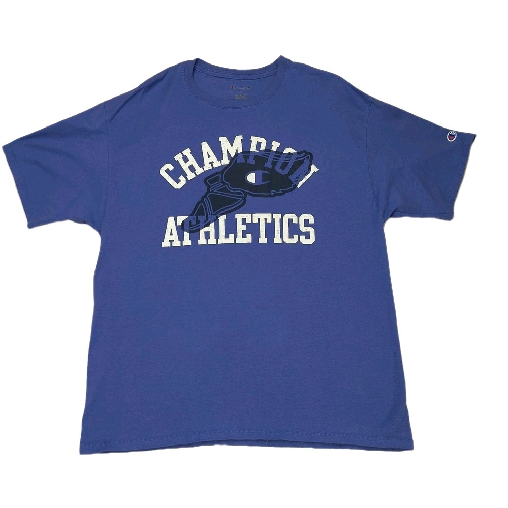 Champion Athletics Mens XL Blue Graphic T-Shirt Short Sleeve Crew Neck‎ Cotton